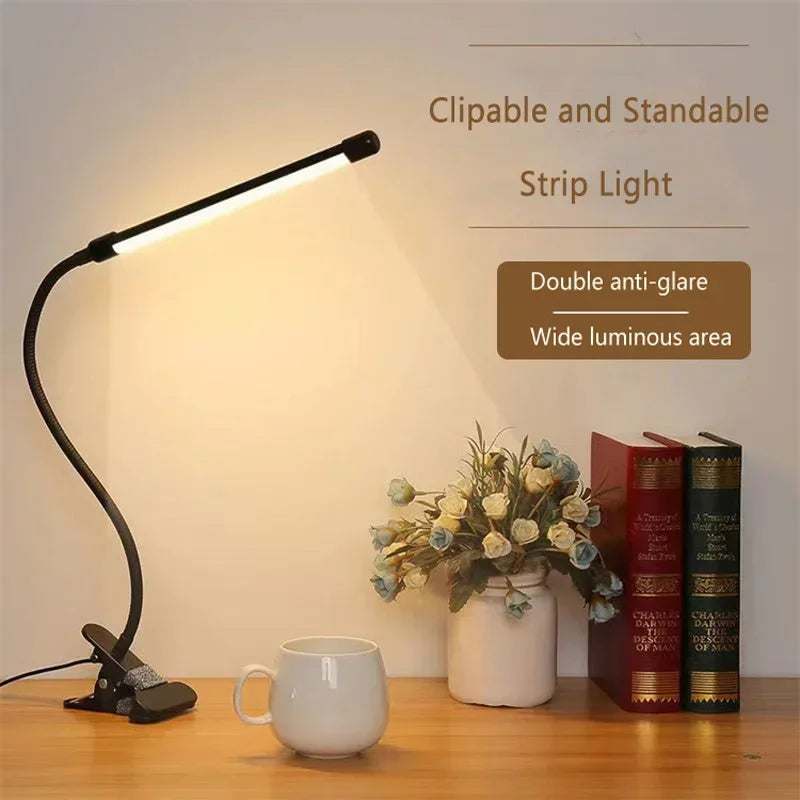 Lampada da scrivania a LED con clip, per dormitorio studentesco, camera da letto, scrivania, lampada da lettura da comodino, piccola lampada da scrivania con protezione per gli occhi, nera