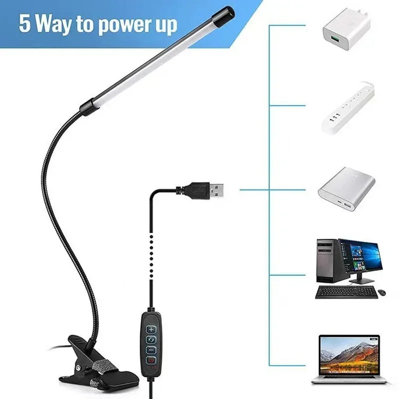 Lampada da scrivania a LED con clip, per dormitorio studentesco, camera da letto, scrivania, lampada da lettura da comodino, piccola lampada da scrivania con protezione per gli occhi, nera