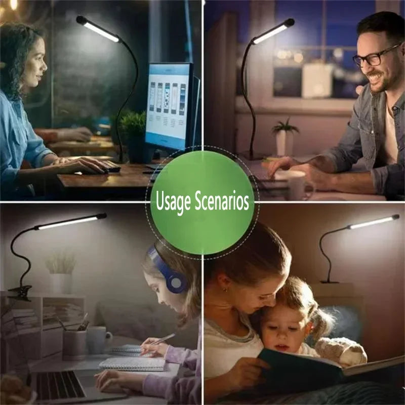 Lampada da scrivania a LED con clip, per dormitorio studentesco, camera da letto, scrivania, lampada da lettura da comodino, piccola lampada da scrivania con protezione per gli occhi, nera
