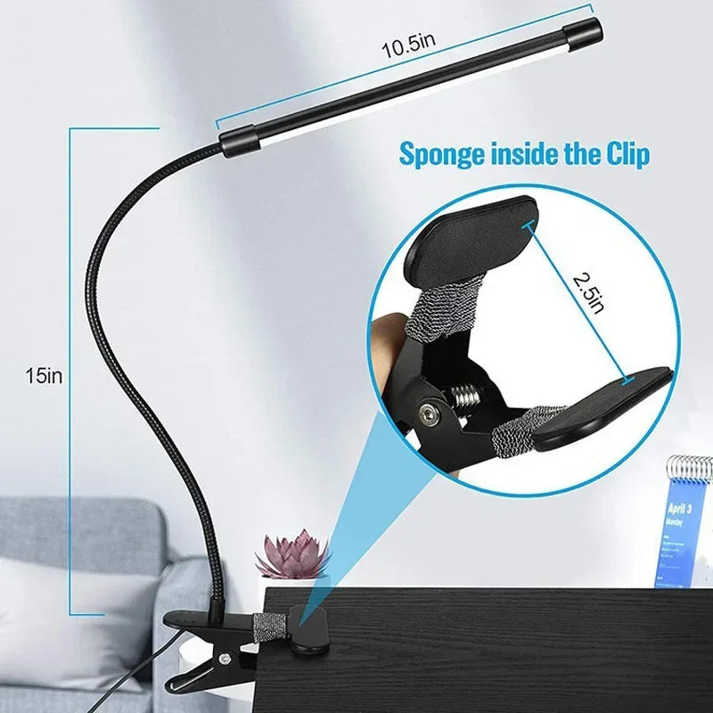 Lampada da scrivania a LED con clip, per dormitorio studentesco, camera da letto, scrivania, lampada da lettura da comodino, piccola lampada da scrivania con protezione per gli occhi, nera